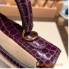Hermes Kelly 25cm  sellier porous Crocodile 59 /Raisin Gold Hardware Full Handmade 001