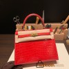 Hermes Kelly 25cm sellier Crocodile Niloticus 95 /Braise Gold Hardware Full Handmade 002