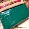 Hermes Kelly 25cm sellier Crocodile Niloticus 6Q/ Vert Emeraude & 5J Fuschia Gold Hardware Full Handmade 003