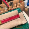 Hermes Kelly 25cm sellier Crocodile Niloticus 6Q/ Vert Emeraude & 5J Fuschia Gold Hardware Full Handmade 003