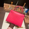Hermes Kelly 25cm sellier Ostrich I6 /Rose Extreme Silver Hardware Full Handmade 009