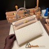 Hermes Kelly 25cm sellier Ostrich 3C/ Parchemin& M8/Gris Asphalt Gold Hardware  Full Handmade 010