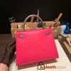 Hermes Kelly 25cm sellier Ostrich 82 /Gris Agate& 0D/Rose Mexico Gold Hardware Full Handmade 012