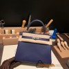 Hermes Kelly 25cm evercolor M3/ Blue Encre& Framboise Silver Hardware  Full Handmade 013