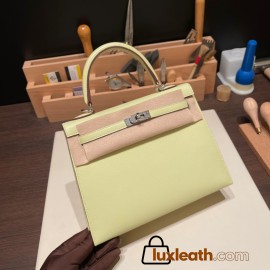 Hermes Kelly 25cm sellier Chevre R9 /Jaune Bourgeon Silver Hardware Full Handmade 016