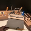 Hermes Kelly 25cm togo 8F /Etain Silver Hardware Full Handmade 018