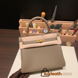 Hermes Kelly 25cm togo 18 /Étoupe Grey Gold Hardware Full Handmade 022