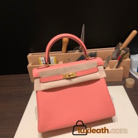 Hermes Kelly 25cm togo K4/ Rose d’ete Gold Hardware Full Handmade 031