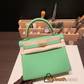Hermes Kelly 25cm togo 3I/ Vert Criquet Gold Hardware Full Handmade 037