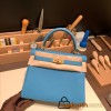 Hermes Kelly 25cm togo 7B /Turquoise Blue Gold Hardware Full Handmade 038
