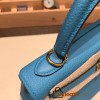 Hermes Kelly 25cm togo 7B /Turquoise Blue Gold Hardware Full Handmade 038
