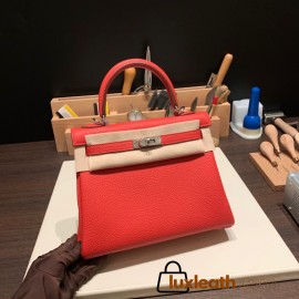 Hermes Kelly 25cm togo S3/Rouge Cœur Silver Hardware Full Handmade 039