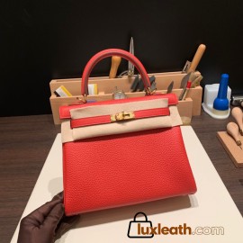 Hermes Kelly 25cm togo S3/Rouge Cœur Gold Hardware Full Handmade 040