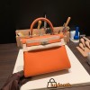 Hermes Kelly 25cm togo 93 /Orange Silver Hardware Full Handmade 041