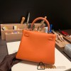 Hermes Kelly 25cm togo 93 /Orange Silver Hardware Full Handmade 041