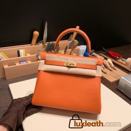 Hermes Kelly 25cm togo 93 /Orange Gold Hardware Full Handmade 042
