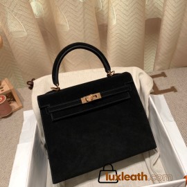 Hermes Kelly 25cm sellier chamois 89 /Black Rosegold Hardware Full Handmade 044