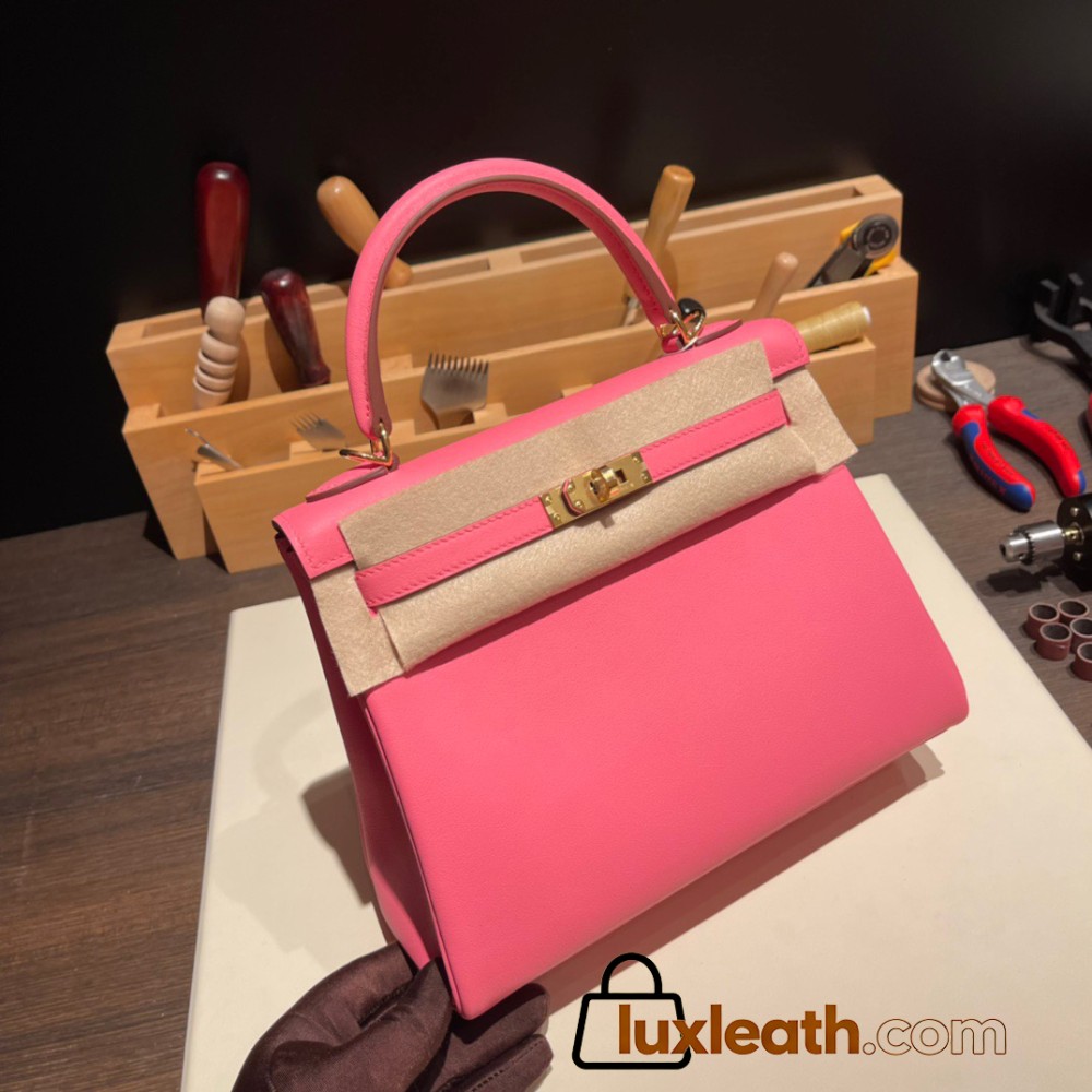Hermes Kelly 25cm swift U5 /Rose Lipstick Gold Hardware Full Handmade 045