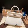 Hermes Kelly 25cm swift 01 /White (Blanc) Silver Hardware Full Handmade 047