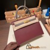 Hermes Kelly 25cm sellier Epsom touch 57/ Bordeaux & 8F/ Etain Gold Hardware Full Handmade 052