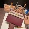 Hermes Kelly 25cm sellier Epsom touch 57/ Bordeaux & 8F/ Etain Gold Hardware Full Handmade 052