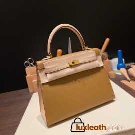 Hermes Kelly 25cm sellier Epsom touch U8 /Bronze Dore & P1 /Rose Eglantine Gold Hardware Full Handmade 053