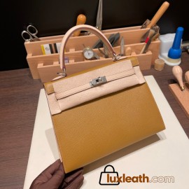Hermes Kelly 25cm sellier Epsom touch U8 /Bronze Dore & P1 /Rose Eglantine Silver Hardware Full Handmade 054