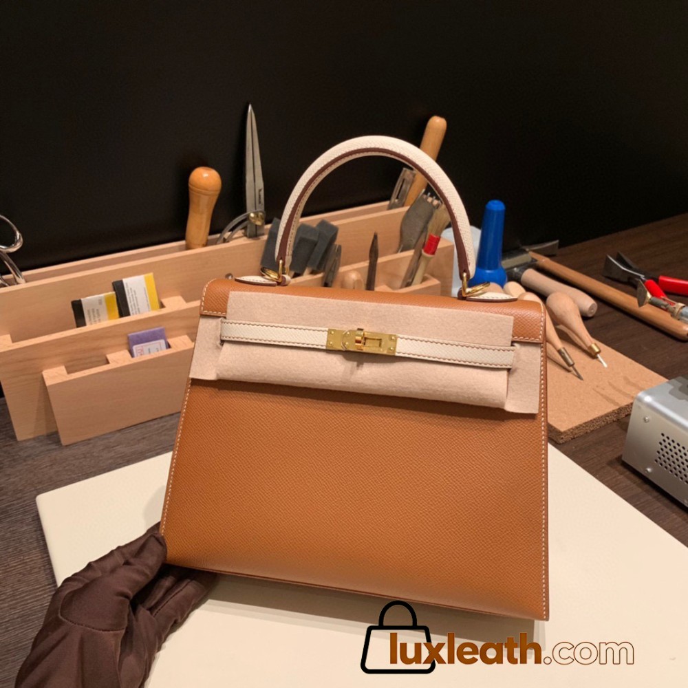 Hermes Kelly 25cm sellier Epsom touch 37/Gold& 10 /Craie Gold Hardware Full Handmade 059