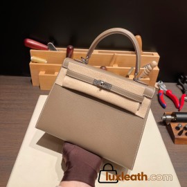 Hermes Kelly 25cm sellier Epsom 18 /Étoupe Grey Silver Hardware Full Handmade 064