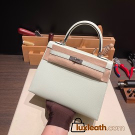 Hermes Kelly 25cm sellier Epsom 0S vertdeau Silver Hardware Full Handmade 067