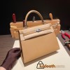 Hermes Kelly 25cm sellier Epsom 0M/Chai Silver Hardware Full Handmade 071