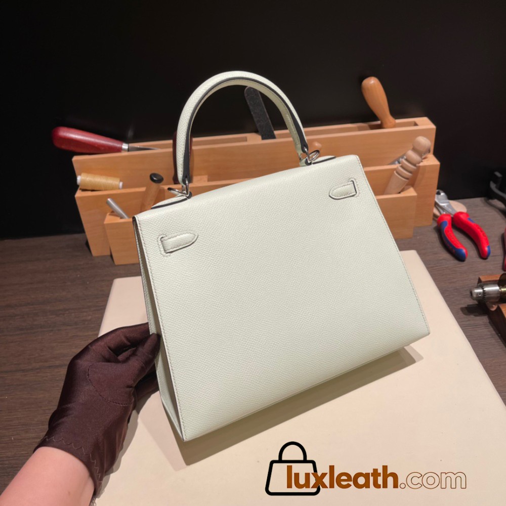 Hermes Kelly 25cm sellier Epsom I2 /Nata Silver Hardware Full Handmade 075