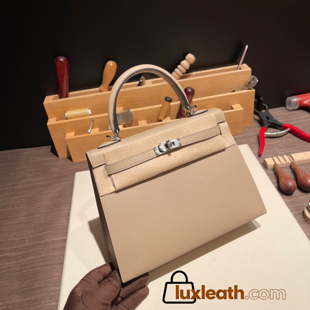 Hermes Kelly 25cm sellier Epsom S2/Trench Silver Hardware Full Handmade 080