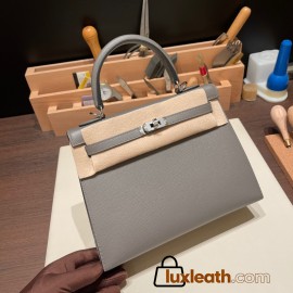 Hermes Kelly 25cm sellier Epsom 0L/ Gris Meyer Silver Hardware Full Handmade 083