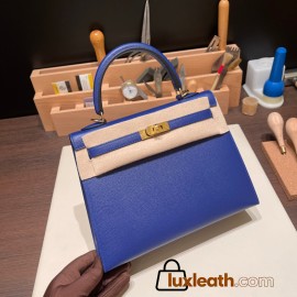 Hermes Kelly 25cm sellier Epsom 7T /Blue Electric Gold Hardware Full Handmade 087