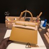 Hermes Kelly 25cm sellier Epsom 2S /Sesame Gold Hardware Full Handmade 088