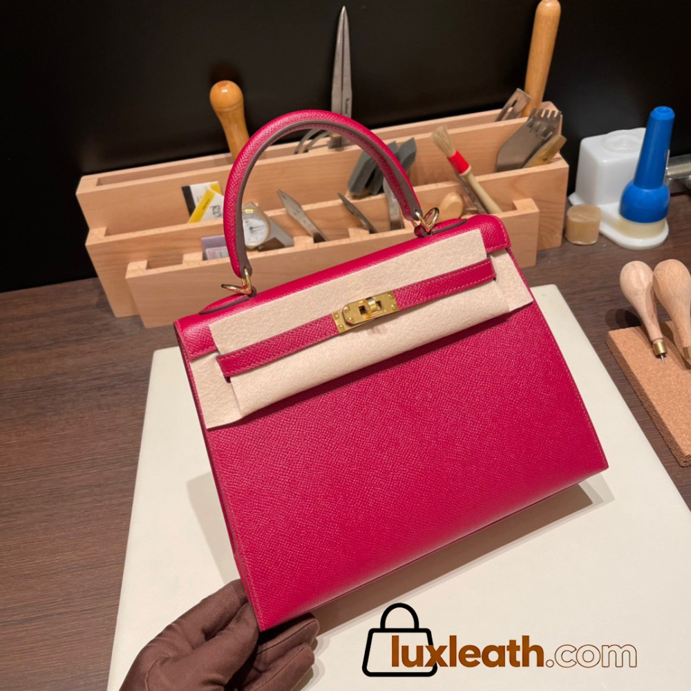 Hermes Kelly 25cm sellier Epsom B5 /Ruby Gold Hardware Full Handmade 093
