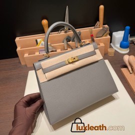 Hermes Kelly 25cm sellier Epsom 0L/ Gris Meyer Gold Hardware Full Handmade 094
