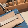 Hermes Kelly 25cm sellier Epsom 75/Blue Jean & 10 /Craie Silver Hardware Full Handmade 096