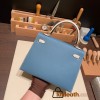 Hermes Kelly 25cm sellier Epsom 75/Blue Jean & 10 /Craie Silver Hardware Full Handmade 096