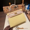 Hermes Kelly 25cm sellier Epsom 1Z/ Jaune Poussin & 10 /Craie Gold Hardware Full Handmade 097