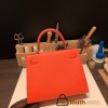 Hermes Kelly 25cm sellier Epsom 9J /Feu Silver Hardware Full Handmade 099