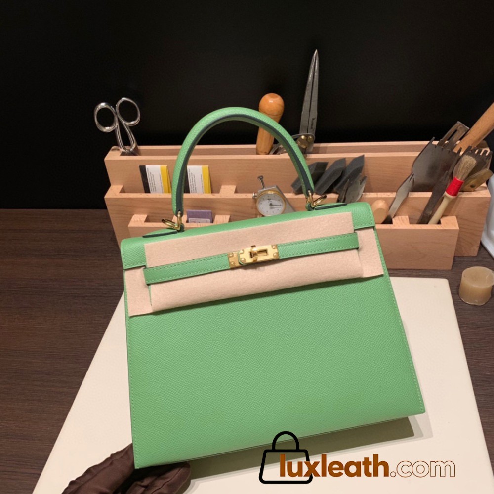 Hermes Kelly 25cm sellier Epsom 3I/Vert Criquet Gold Hardware  Full Handmade 102