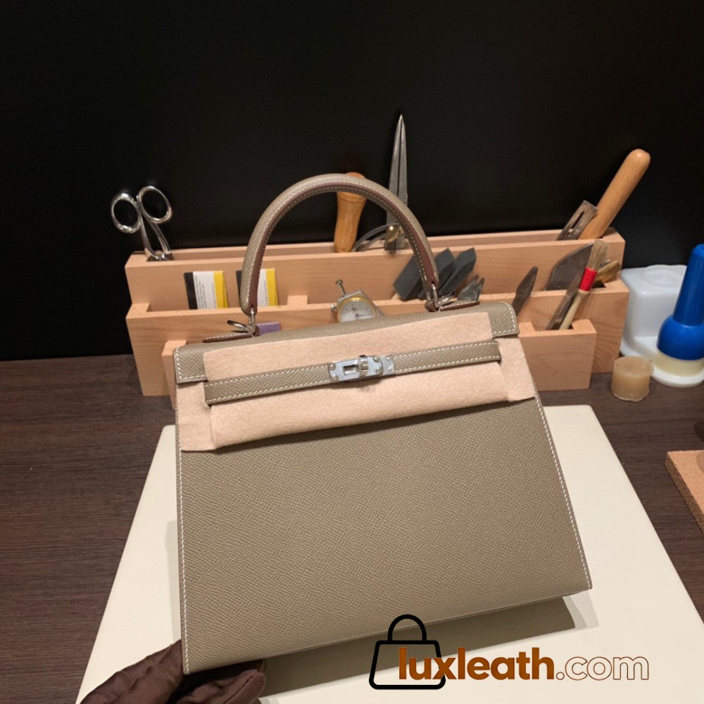 Hermes Kelly 25cm sellier Epsom 8C /Elephant Grey Silver Hardware Full Handmade 104