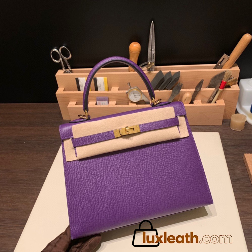Hermes Kelly 25cm sellier Epsom 9W /Crocus Gold Hardware Full Handmade 106