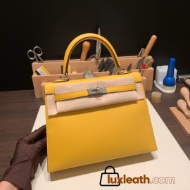 Hermes Kelly 25cm sellier Epsom 9D /Jaune Ambre Silver Hardware Full Handmade 110