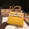 Hermes Kelly 25cm sellier Epsom 9D /Jaune Ambre Silver Hardware Full Handmade 110