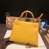Hermes Kelly 25cm sellier Epsom 9D /Jaune Ambre Silver Hardware Full Handmade 110