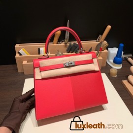 Hermes Kelly 25cm sellier Epsom S3/Rouge Cœur & I6 /Rose Extreme & B3 /Blue Zanzibar  112