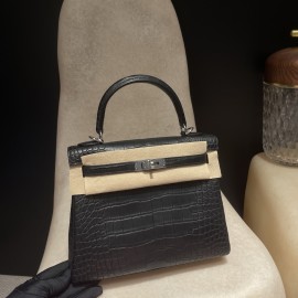 25cm Alligator（Matte）89/Black (Noir) Silver Hardware Full Handmade